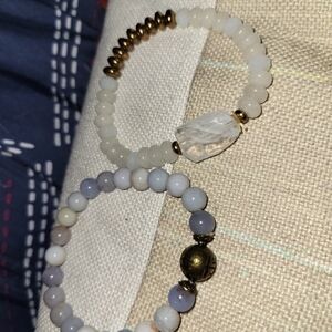 Amazonite & Chalcedony Non Magnetic Spacers Set Of 2 Beaded Stretch Bracelets
